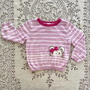 Gymboree Baby Girl 18-24 Months Mouse Sweater Purple White Stripes Bow Cotton